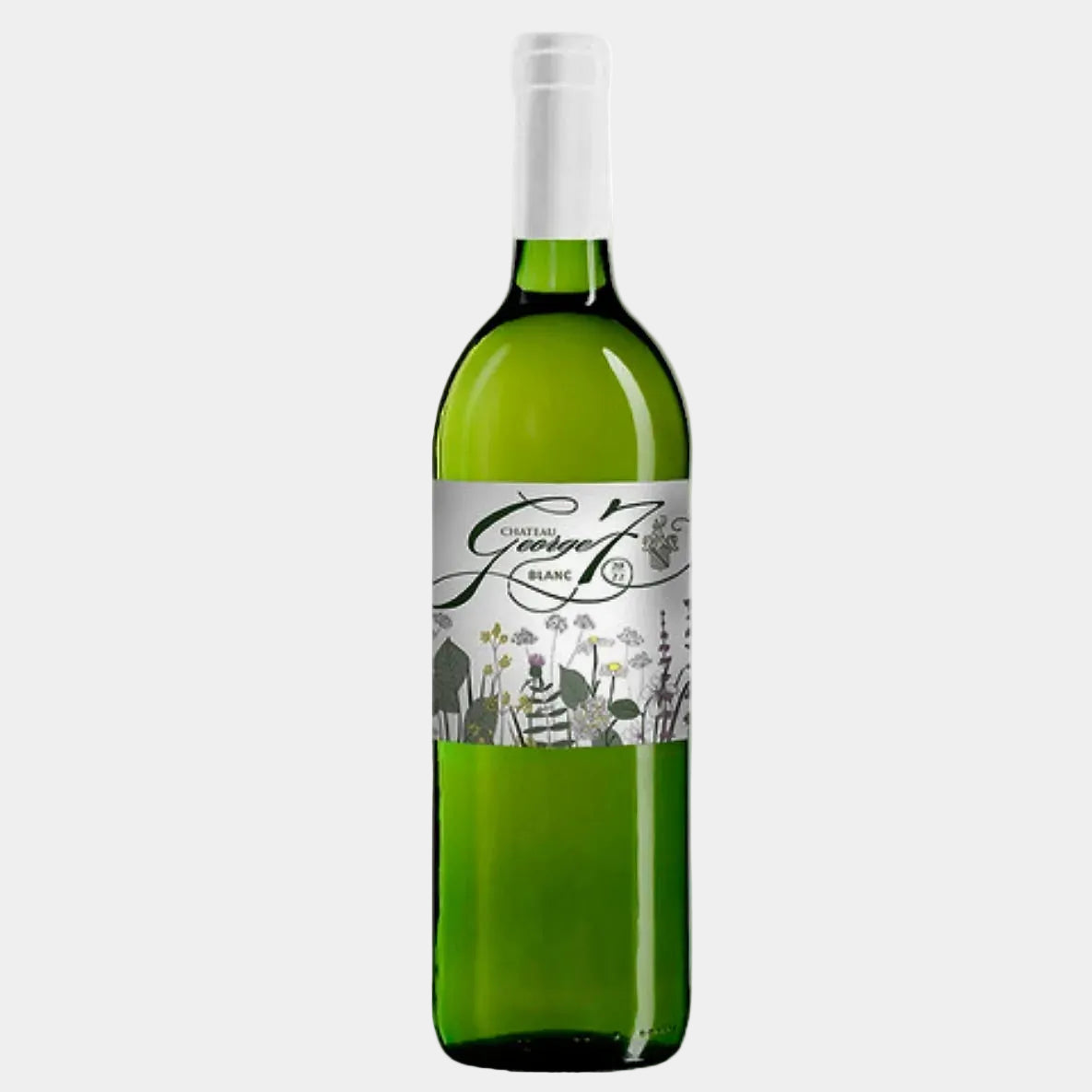 Chateau George 7 Blanc 2023 white Bordeaux wine bottle with illustrated floral label, available at FINE & WILD UK. Crisp, citrusy white wine.