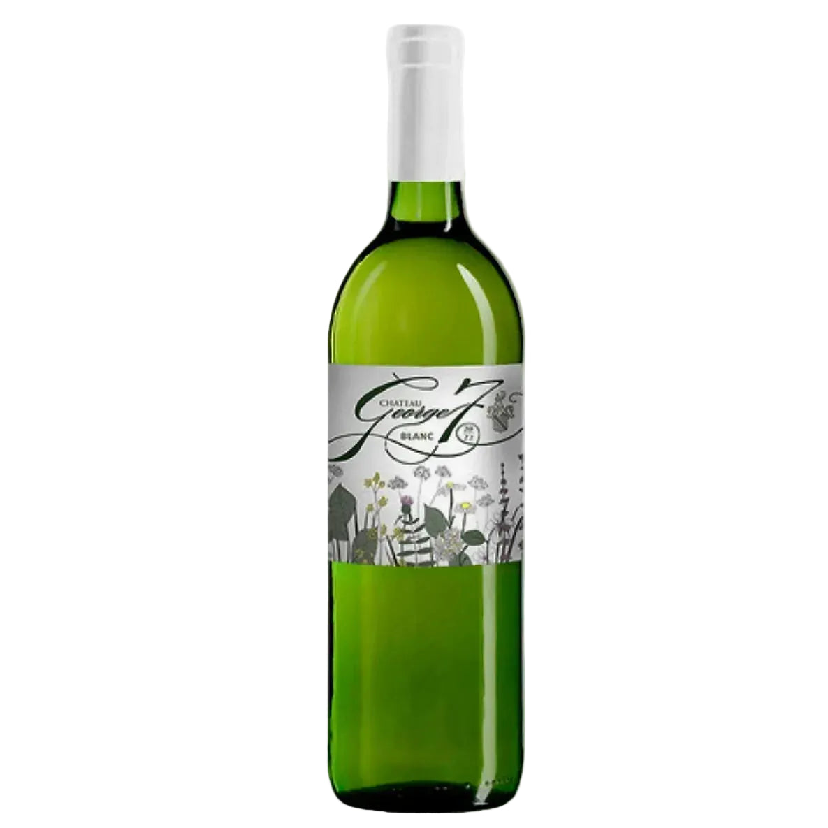 Chateau George 7 Blanc 2023 white Bordeaux wine bottle with illustrated floral label, available at FINE & WILD UK. Crisp, citrusy white wine.
