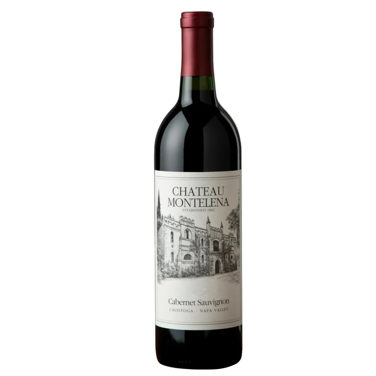 Chateau Montelena Cabernet Sauvignon 2009 red wine bottle with detailed winery illustration label. Premium Napa Valley wine sold by FINE & WILD UK.