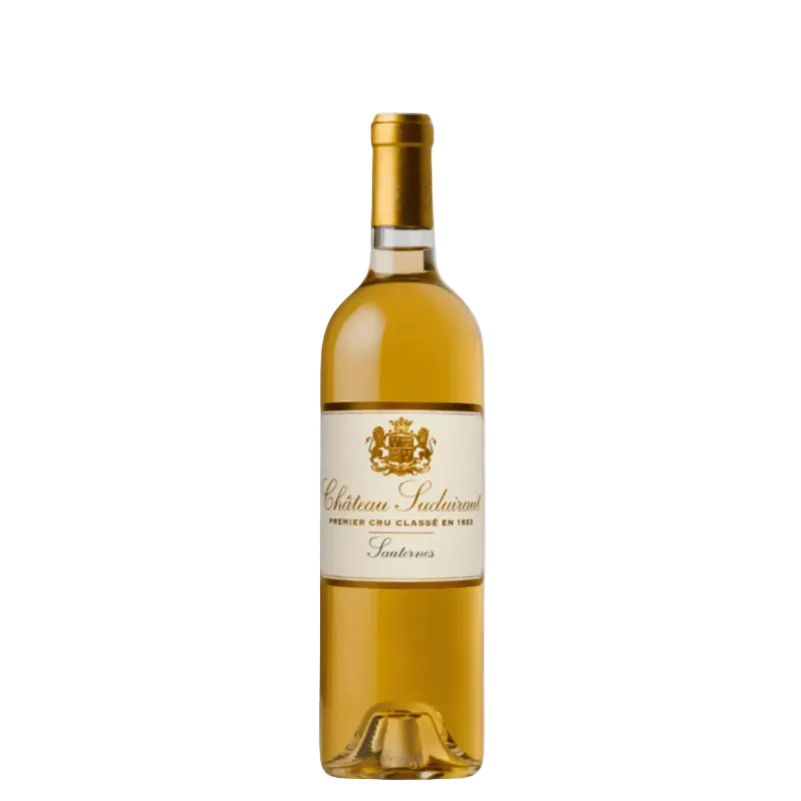 Chateau Suduiraut Sauternes Premier Cru 2016 37.5cl sweet wine bottle with golden hue and elegant label, ideal for gourmet pairings.