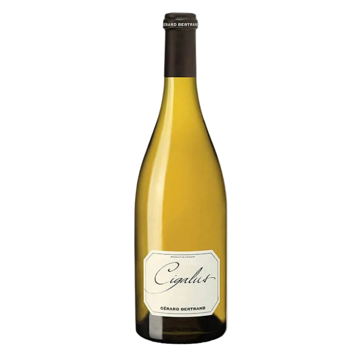 Cigalus Blanc Chardonnay 2022 by Gérard Bertrand, premium organic white wine from Languedoc-Roussillon with elegant label and sleek bottle design.