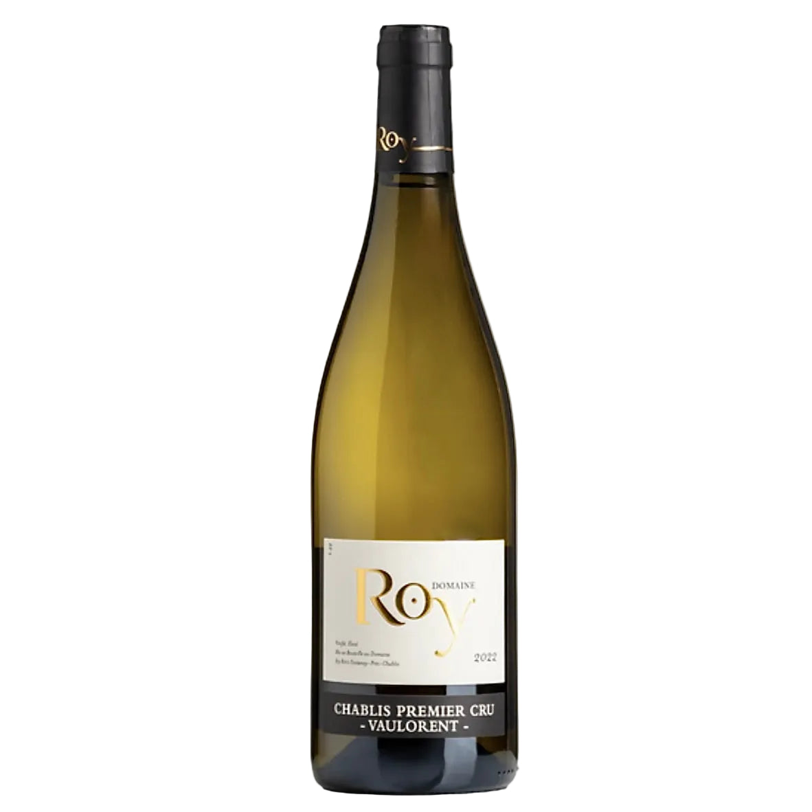 Domaine Roy Bougros Grand Cru Chablis 2022 white wine bottle with elegant label, showcasing unoaked mineral style from Burgundy. Available at FINE & WILD UK.