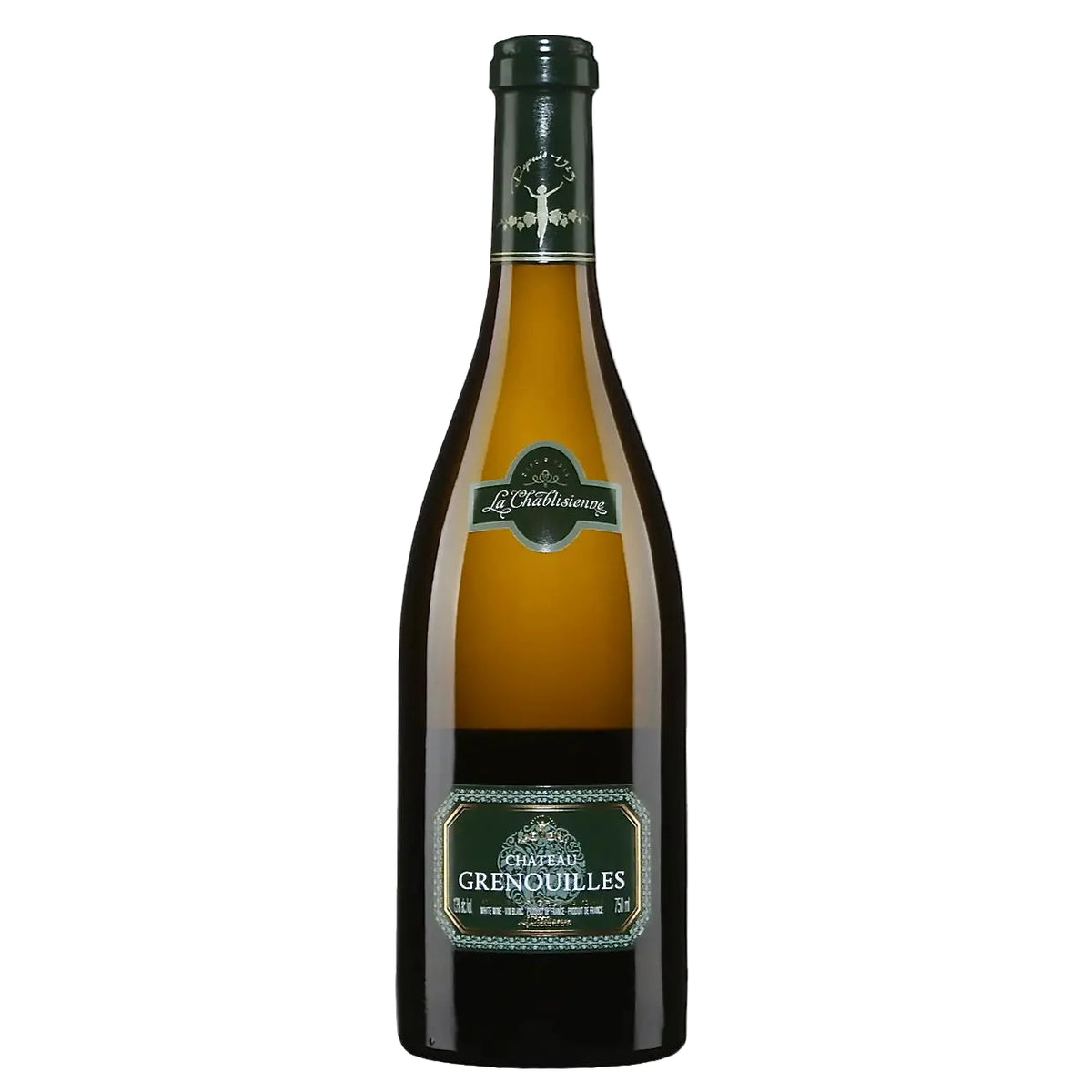 La Chablisienne Les Grenouilles Grand Cru 2022 white wine bottle with green label, premium Chablis from FINE & WILD UK.