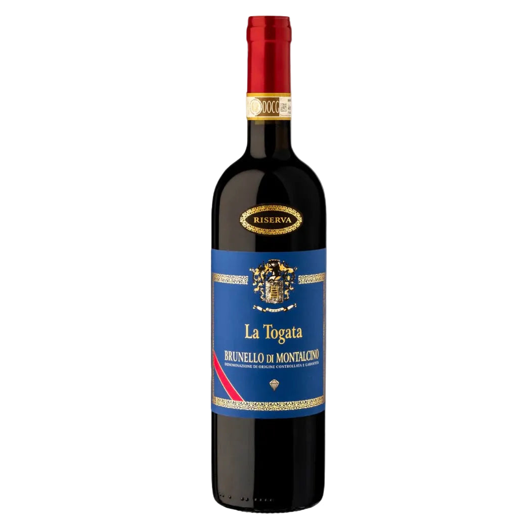La Togata Brunello di Montalcino 2017 red wine bottle with blue and gold label, premium Tuscan Sangiovese from FINE & WILD.
