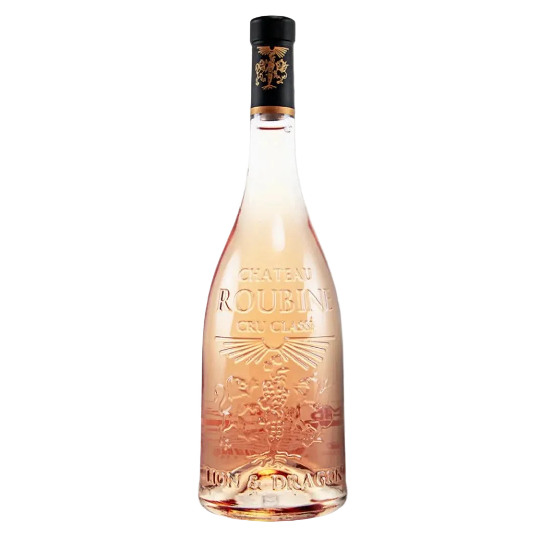 CHÂTEAU ROUBINE - CRU CLASSÉ ROSÉ 2024 wine bottle with embossed Lion & Dragon design, premium Provence rosé available at FINE & WILD UK.