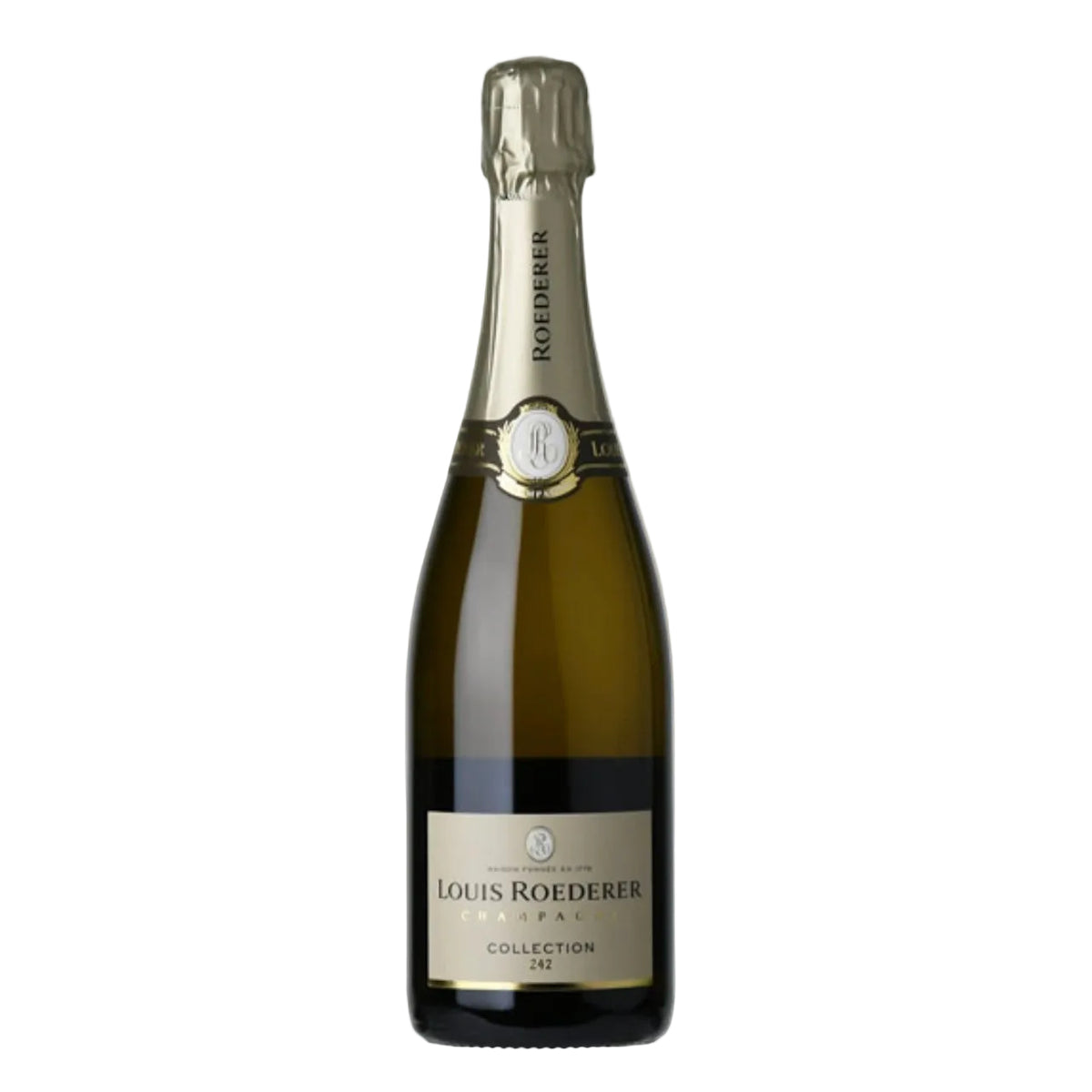 Louis Roederer Collection 242 Champagne bottle with gold foil and elegant label, premium non-vintage sparkling wine from Reims at FINE & WILD UK.