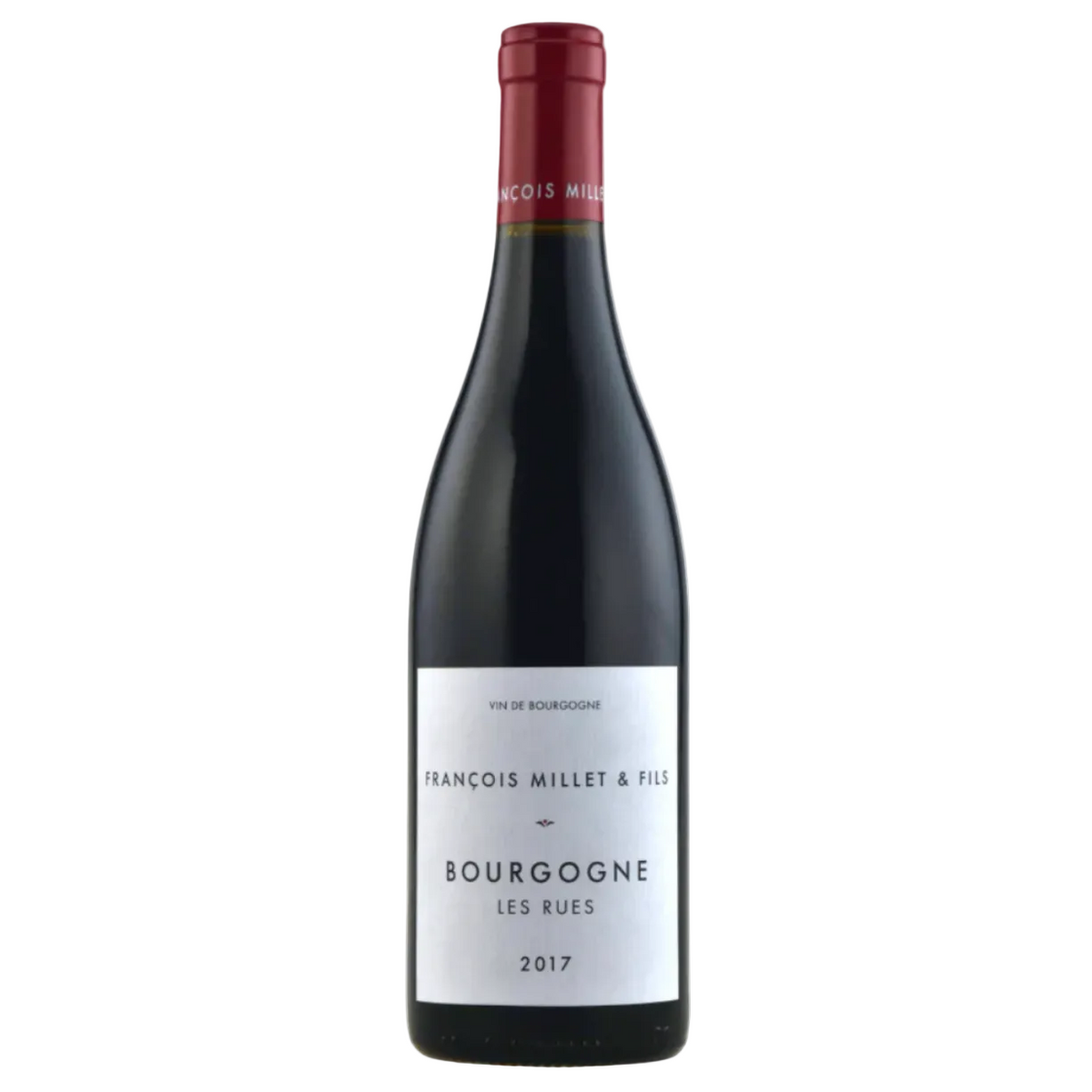 François Millet & Fils Pinot Noir Les Rues 2018 red wine bottle with elegant label design. Premium Burgundy wine available at FINE & WILD UK.