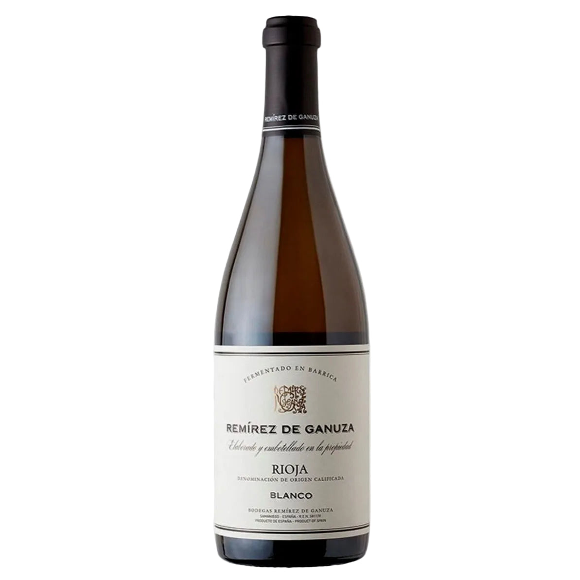 Remírez de Ganuza Rioja Reserva Blanco 2020 white wine bottle with elegant label, ideal for pairing with premium seafood and fine dining.