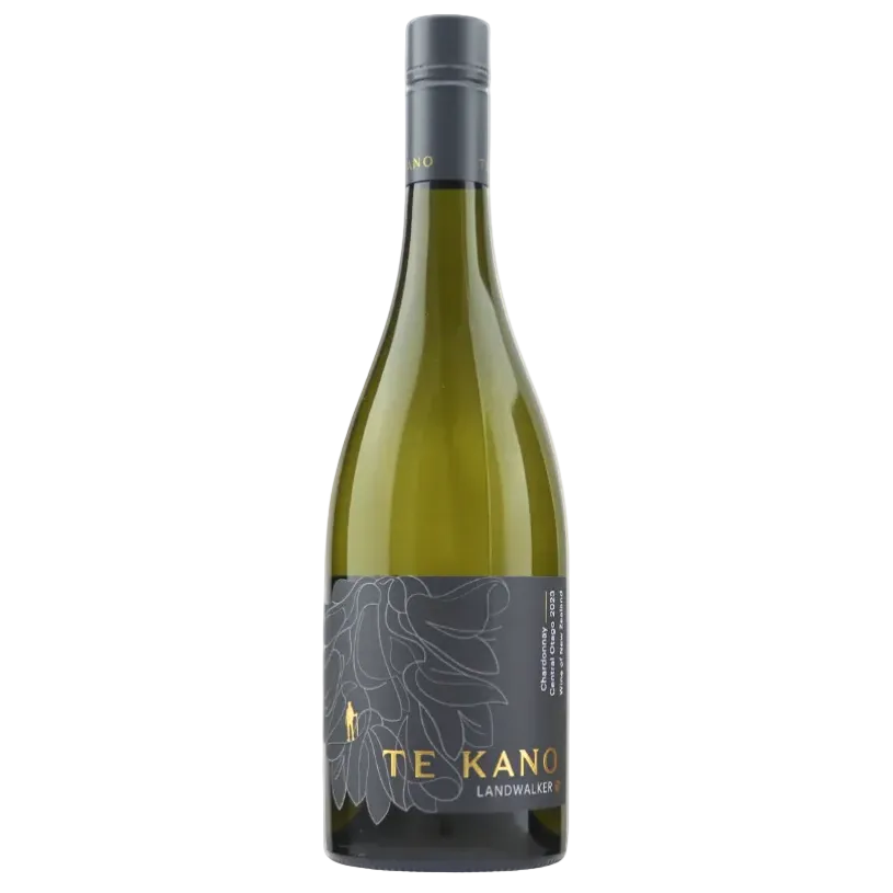 Wine Bottle with Black 'Te Kano' Label on grey background