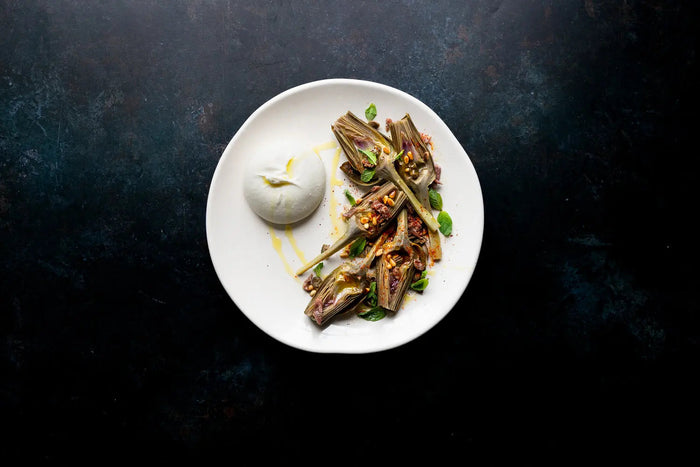 Violet Artichokes with Burrata