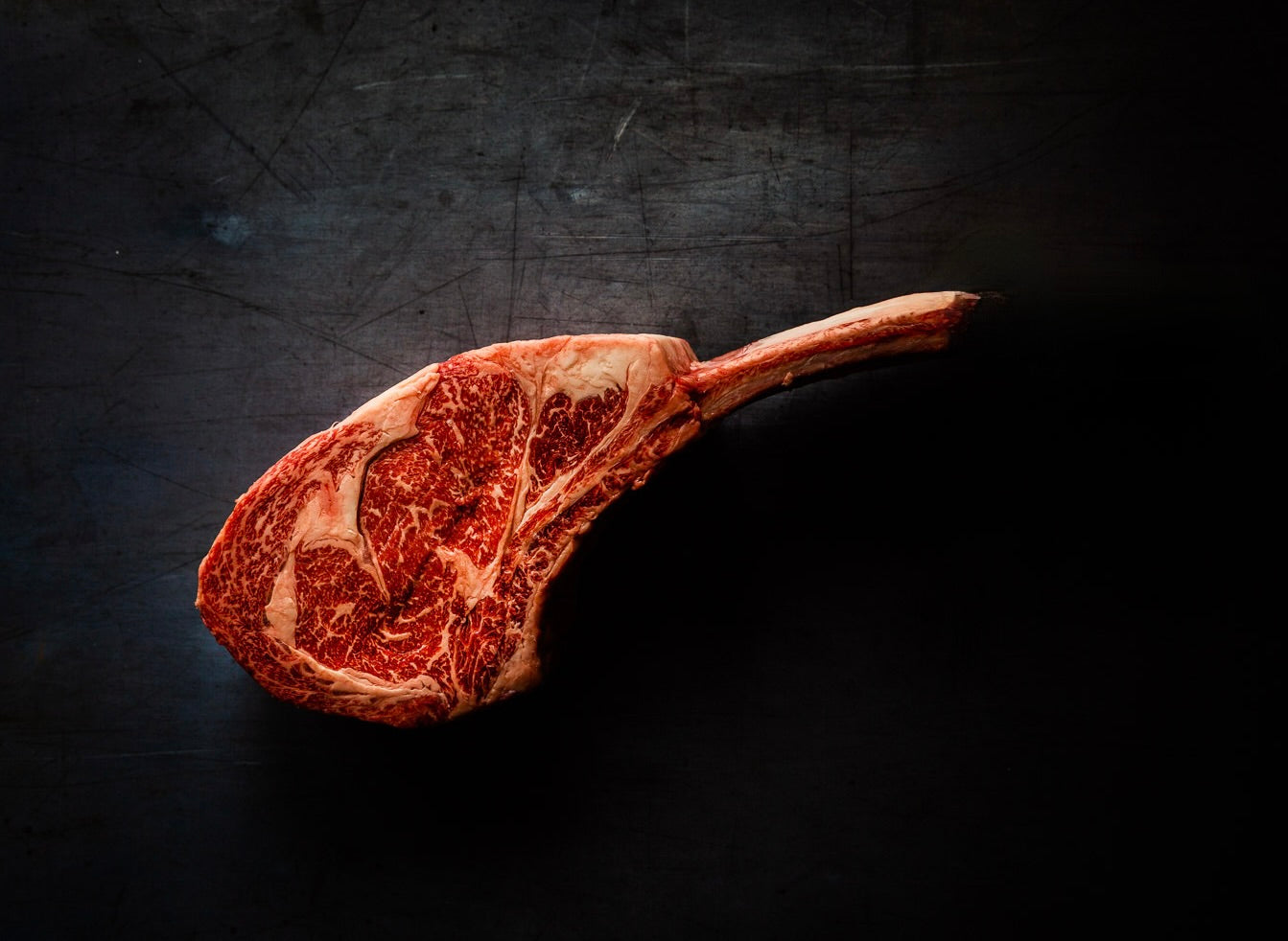 Australian Wagyu tomahawk showing characteristic marbling