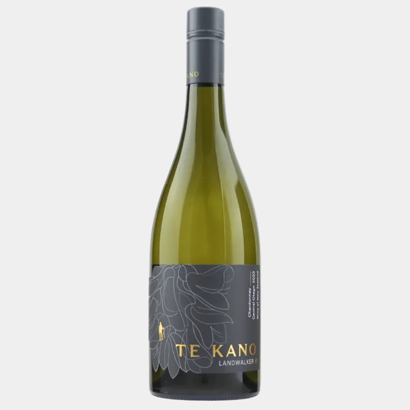 Wine Bottle with Black 'Te Kano' Label on grey background