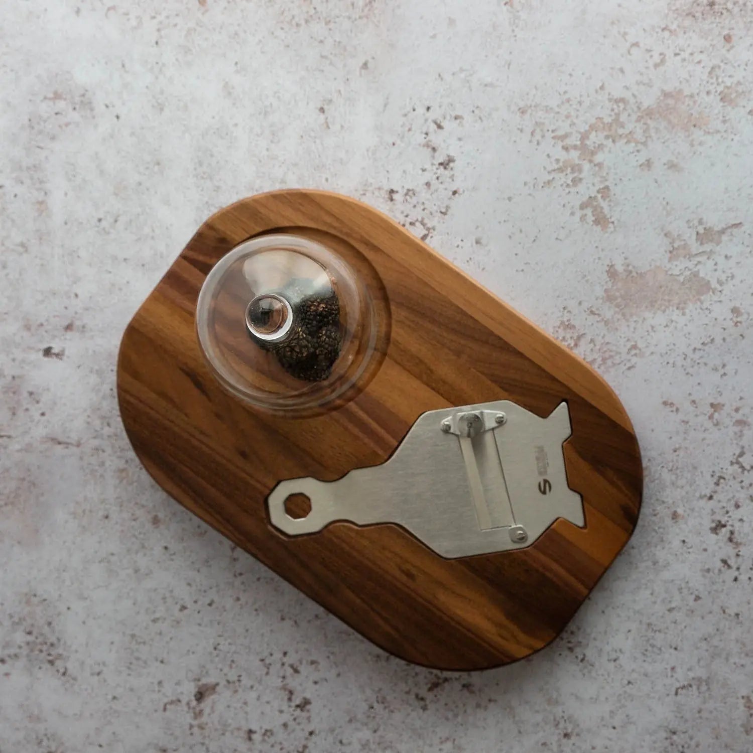 Dark wood Truffle Presentaion Board With Slicer & Glass Dome